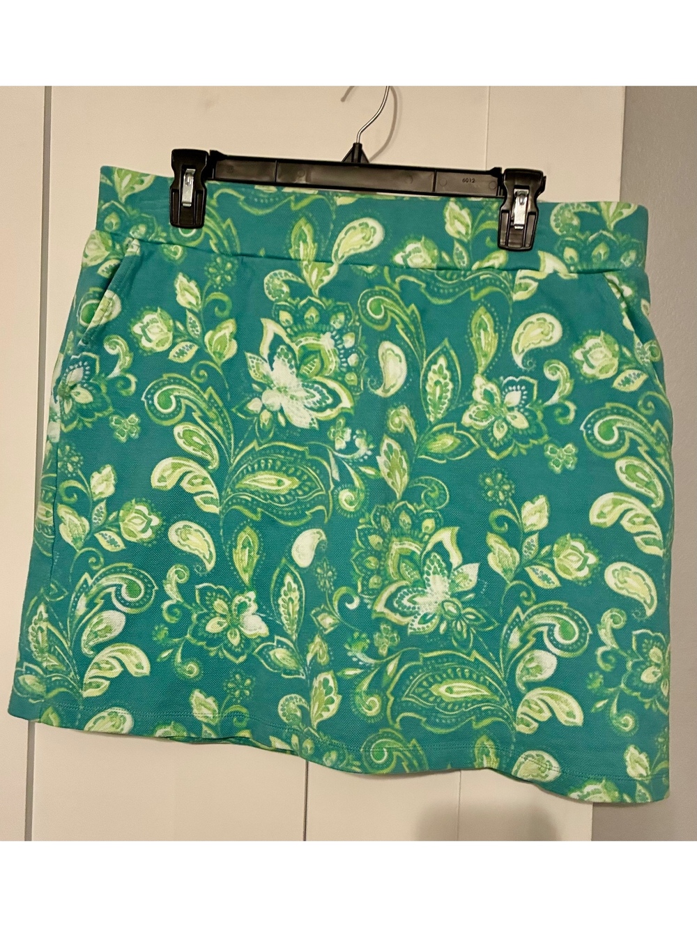 Belle by Kim Gravel Teal Green Floral Paisley Knit Skirt – Women's Size Large